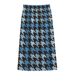Blue Houndstooth Pattern Print Cotton Front Slit Maxi Skirt
