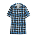 Blue Houndstooth Pattern Print Cotton Hawaiian Shirt