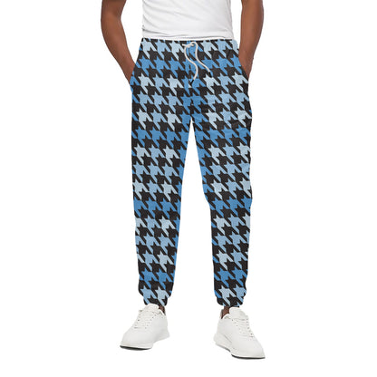 Blue Houndstooth Pattern Print Cotton Pants