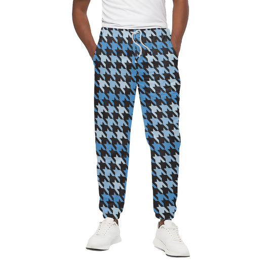 Blue Houndstooth Pattern Print Cotton Pants