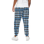 Blue Houndstooth Pattern Print Cotton Pants