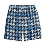 Blue Houndstooth Pattern Print Cotton Shorts