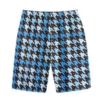 Blue Houndstooth Pattern Print Cotton Shorts