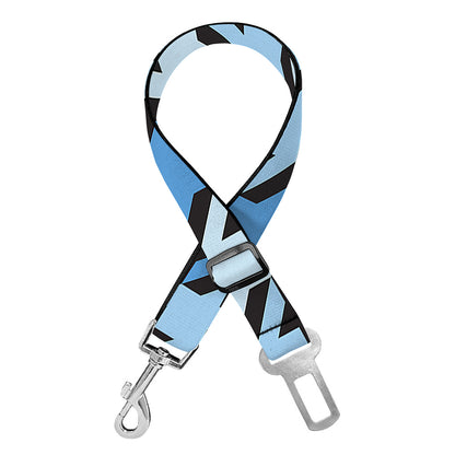 Blue Houndstooth Pattern Print Dog Seat Belt
