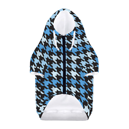 Blue Houndstooth Pattern Print Dog Zip Up Hoodie