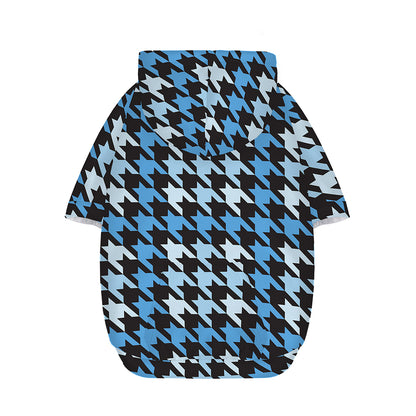 Blue Houndstooth Pattern Print Dog Zip Up Hoodie
