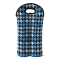 Blue Houndstooth Pattern Print Double Neoprene Wine Tote