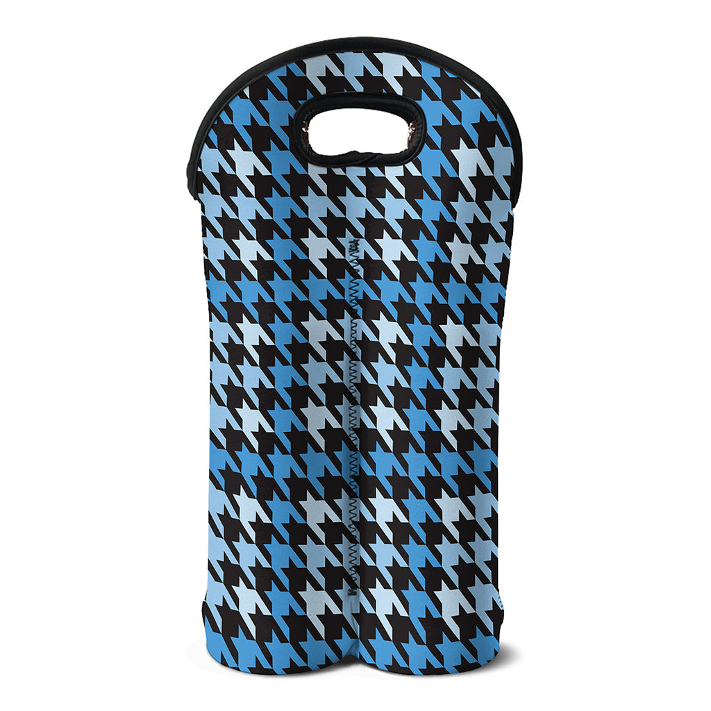 Blue Houndstooth Pattern Print Double Neoprene Wine Tote