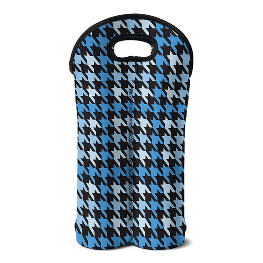 Blue Houndstooth Pattern Print Double Neoprene Wine Tote