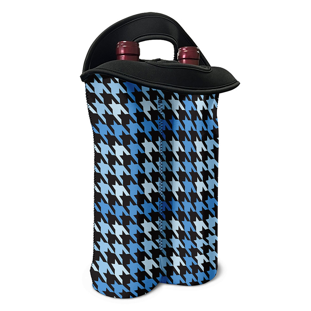 Blue Houndstooth Pattern Print Double Neoprene Wine Tote