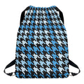 Blue Houndstooth Pattern Print Drawstring Backpack