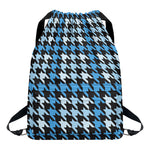 Blue Houndstooth Pattern Print Drawstring Backpack