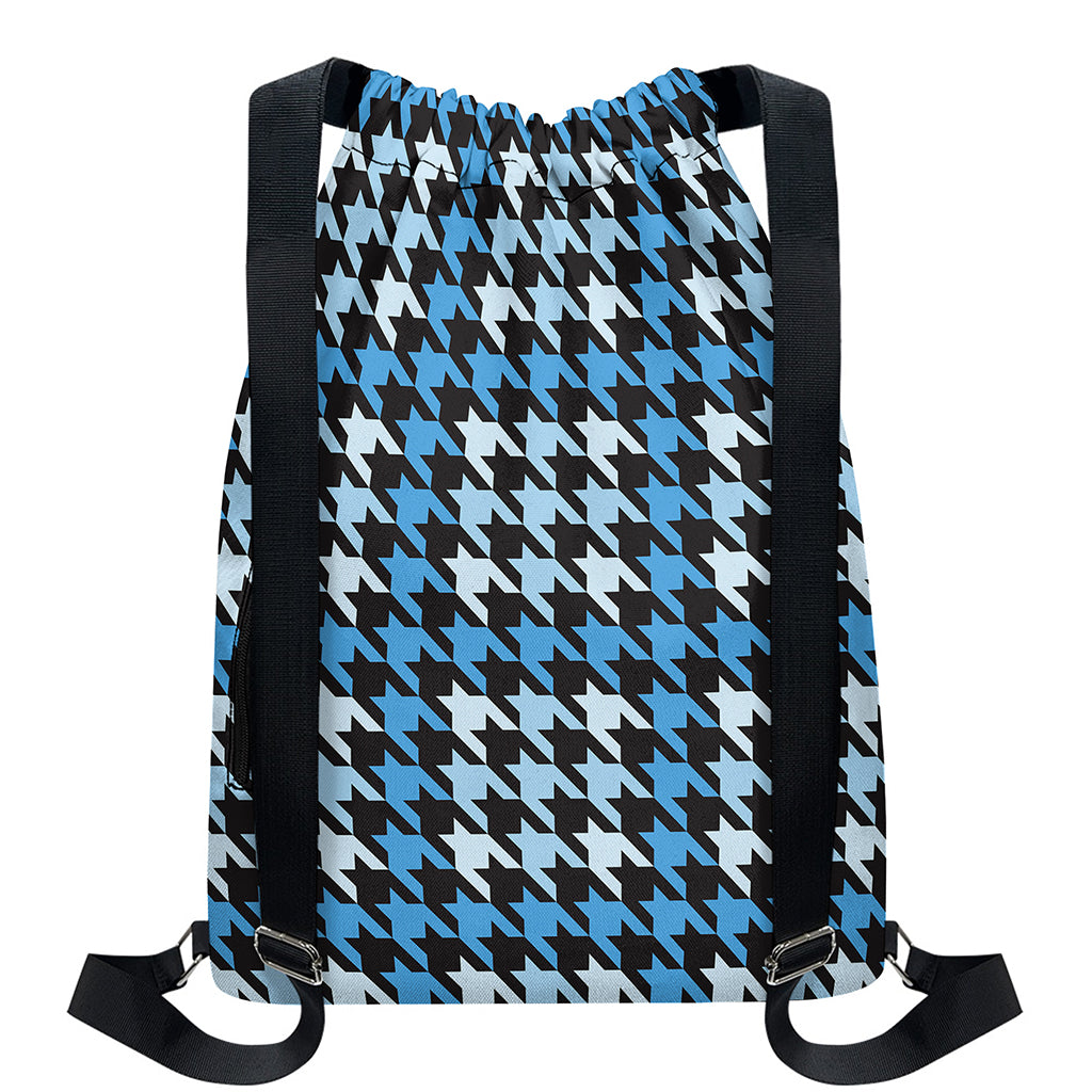 Blue Houndstooth Pattern Print Drawstring Backpack