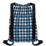 Blue Houndstooth Pattern Print Drawstring Backpack