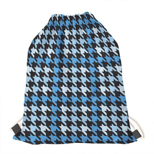 Blue Houndstooth Pattern Print Drawstring Bag