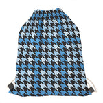 Blue Houndstooth Pattern Print Drawstring Bag