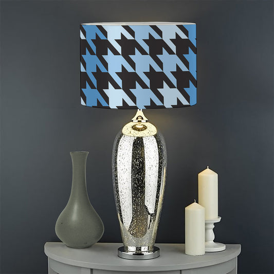 Blue Houndstooth Pattern Print Drum Lamp Shade