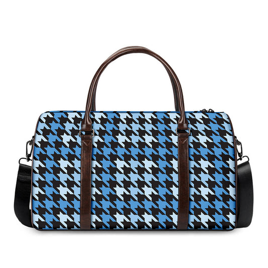 Blue Houndstooth Pattern Print Duffle Bag