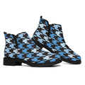 Blue Houndstooth Pattern Print Flat Ankle Boots