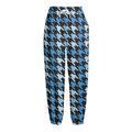 Blue Houndstooth Pattern Print Fleece Lined Knit Pants