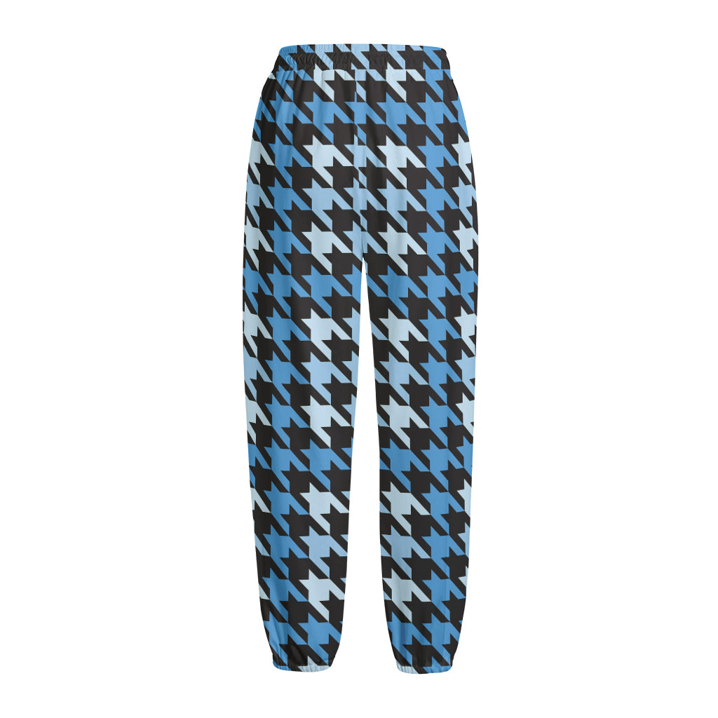 Blue Houndstooth Pattern Print Fleece Lined Knit Pants