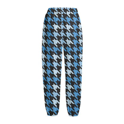 Blue Houndstooth Pattern Print Fleece Lined Knit Pants