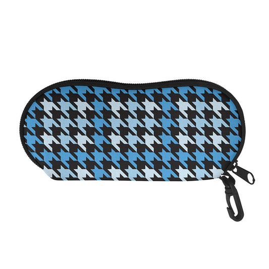 Blue Houndstooth Pattern Print Glasses Case