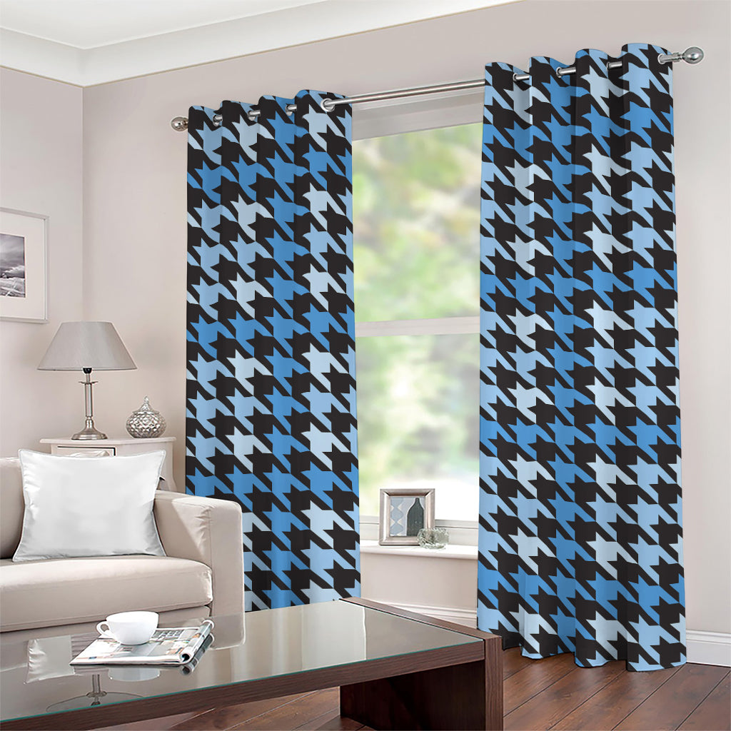 Blue Houndstooth Pattern Print Grommet Curtains