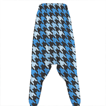 Blue Houndstooth Pattern Print Hammer Pants