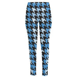 Blue Houndstooth Pattern Print High-Waisted Pocket Leggings