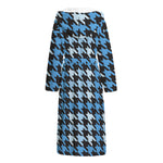 Blue Houndstooth Pattern Print Hooded Bathrobe