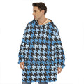 Blue Houndstooth Pattern Print Hoodie Blanket