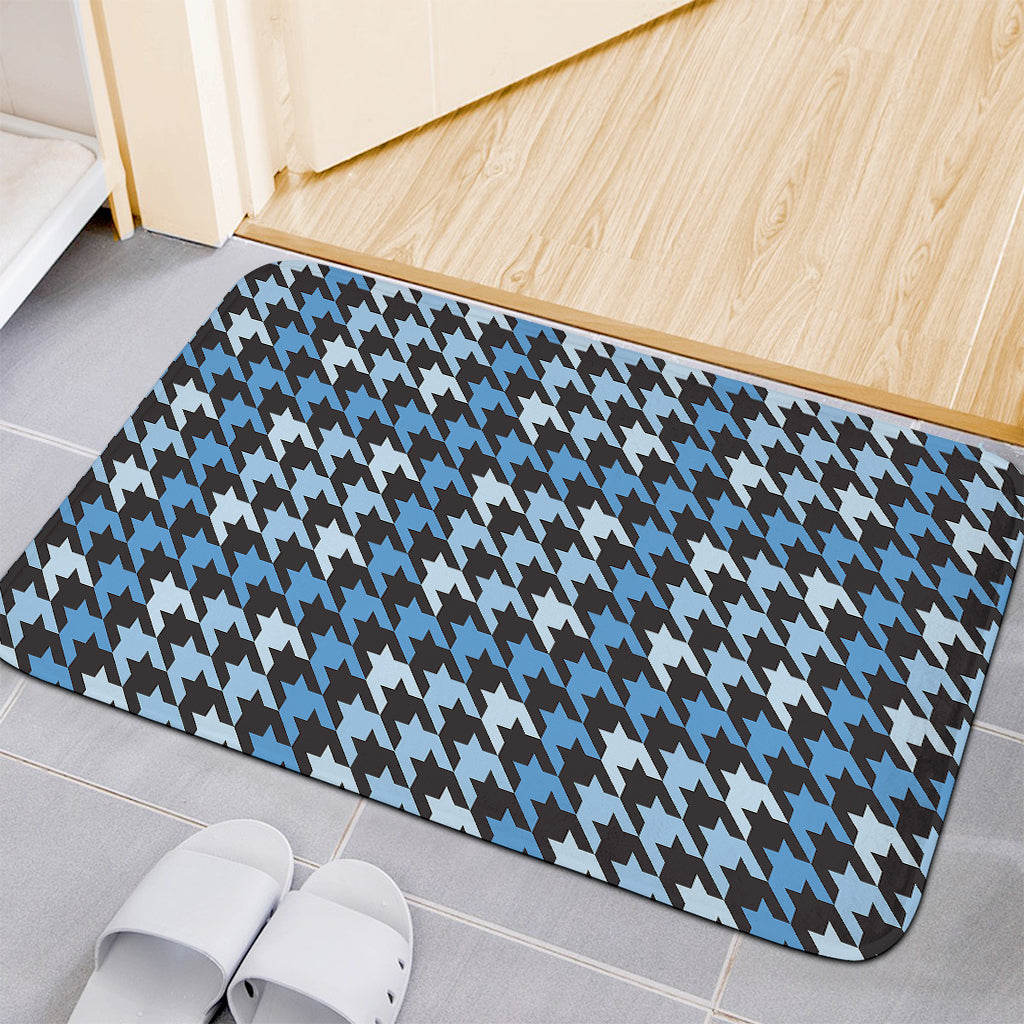 Blue Houndstooth Pattern Print Indoor Door Mat
