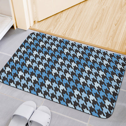 Blue Houndstooth Pattern Print Indoor Door Mat
