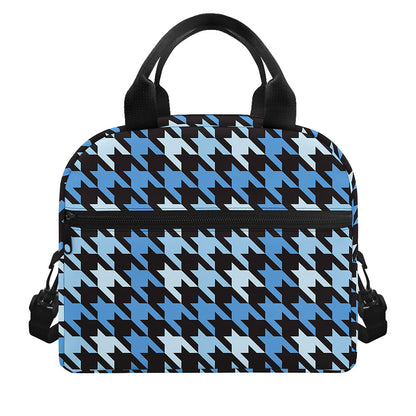 Blue Houndstooth Pattern Print Insulated Lunch Bag