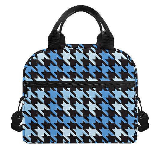 Blue Houndstooth Pattern Print Insulated Lunch Bag