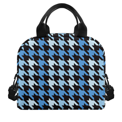 Blue Houndstooth Pattern Print Insulated Lunch Bag