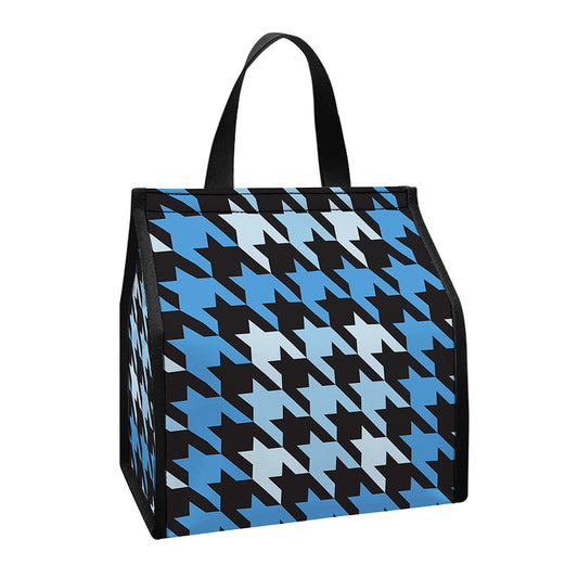 Blue Houndstooth Pattern Print Insulated Lunch Tote