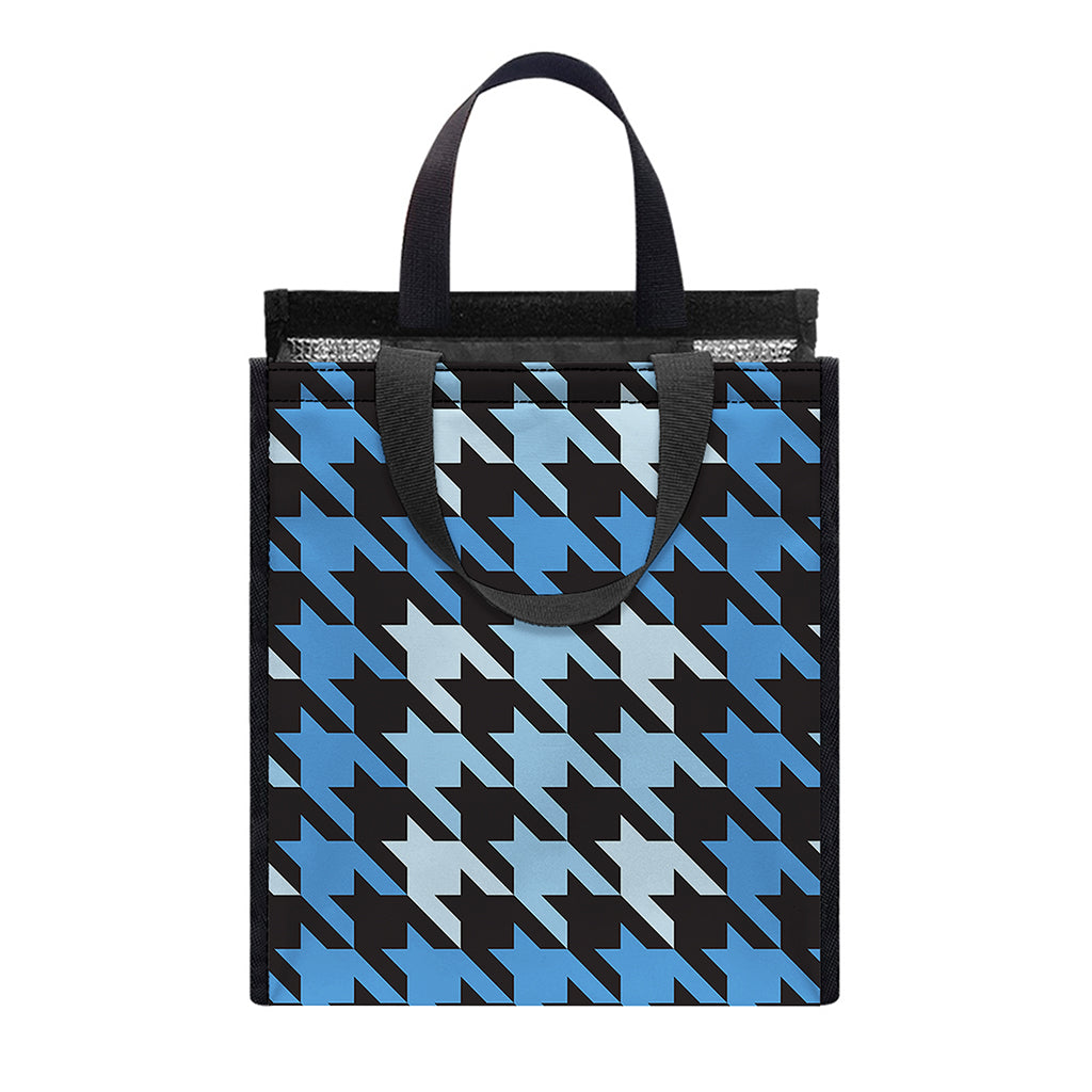 Blue Houndstooth Pattern Print Insulated Lunch Tote