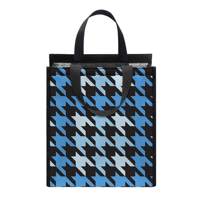 Blue Houndstooth Pattern Print Insulated Lunch Tote