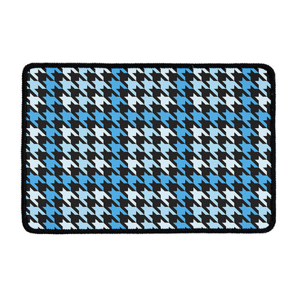 Blue Houndstooth Pattern Print Kitchen Mat
