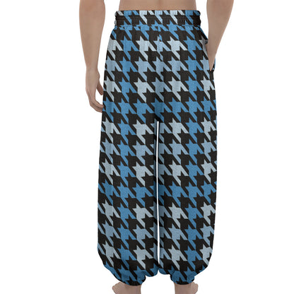 Blue Houndstooth Pattern Print Lantern Pants