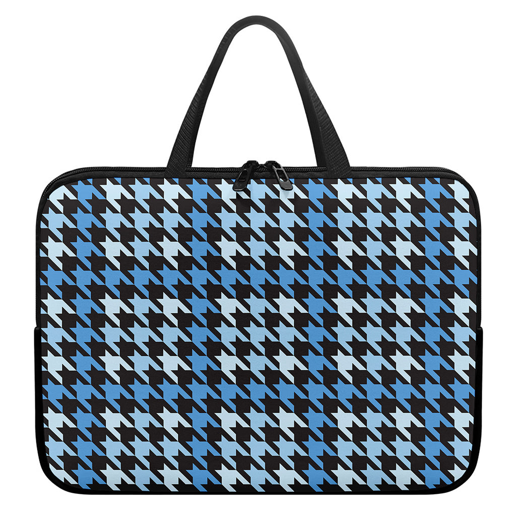 Blue Houndstooth Pattern Print Laptop Sleeve With Handle