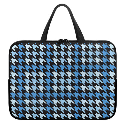 Blue Houndstooth Pattern Print Laptop Sleeve With Handle