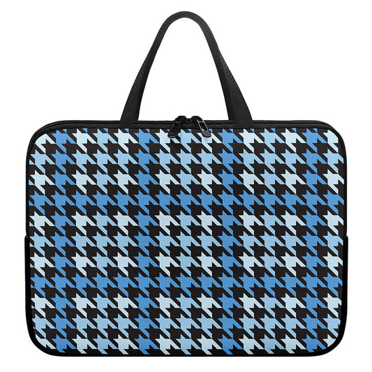 Blue Houndstooth Pattern Print Laptop Sleeve With Handle