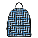 Blue Houndstooth Pattern Print Leather Backpack