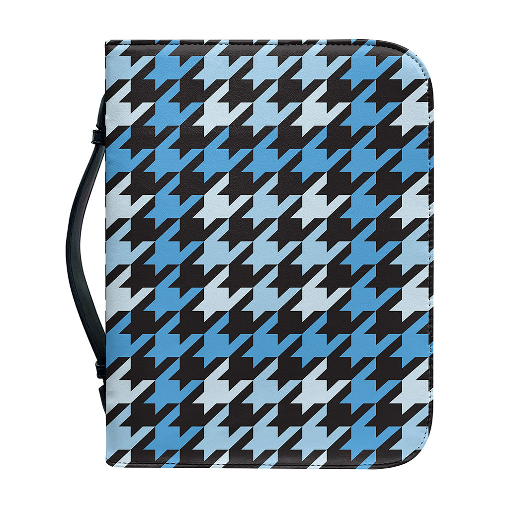Blue Houndstooth Pattern Print Leather Bible Cover