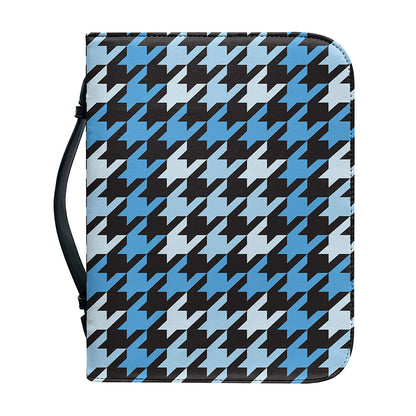 Blue Houndstooth Pattern Print Leather Bible Cover