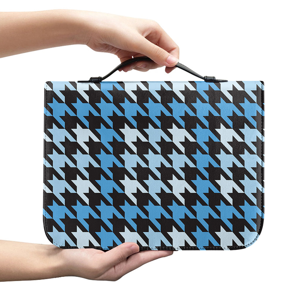 Blue Houndstooth Pattern Print Leather Bible Cover