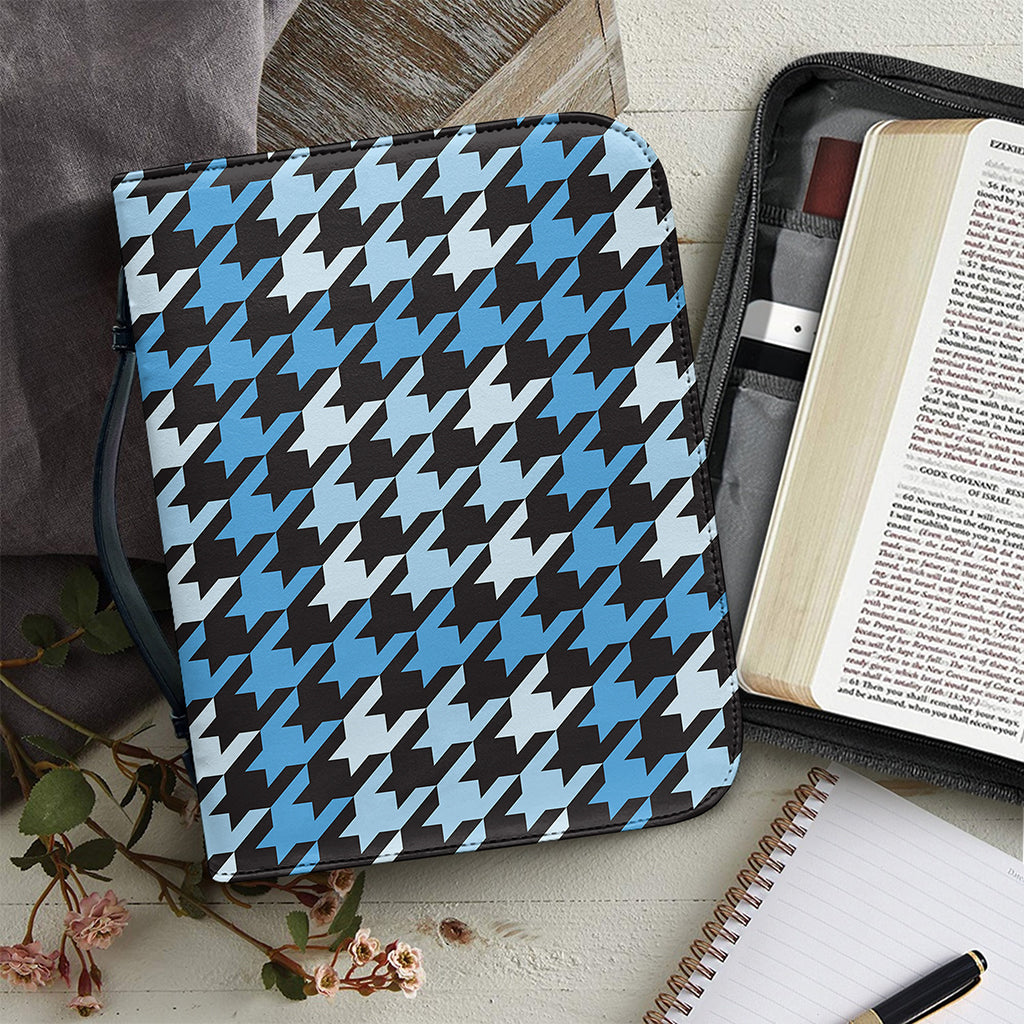 Blue Houndstooth Pattern Print Leather Bible Cover